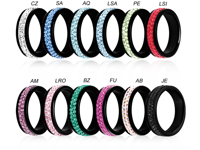 SS316L BLACK STEEL CRYSTAL RINGS (SWAROVSKI CRYSTALS)