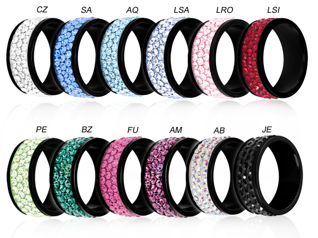 SS316L BLACK STEEL CRYSTAL RINGS (SWAROVSKI CRYSTALS)