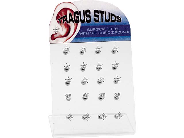 DISPLAY WITH TRAGUS BARBELL (MIX DESIGN WHITE 20PCS.+1FREE)