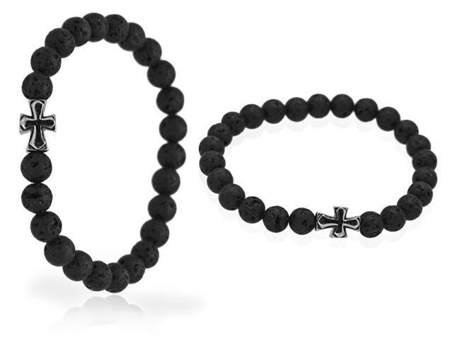 Onyxarmband mit Edelstahlkreuz