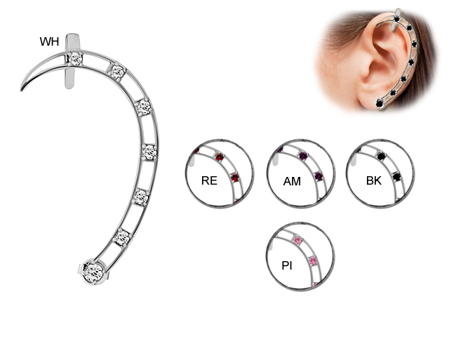 STEEL CASTING EARCUFF  W. CUBIC SETTING - LEFT EAR (BY PC)
