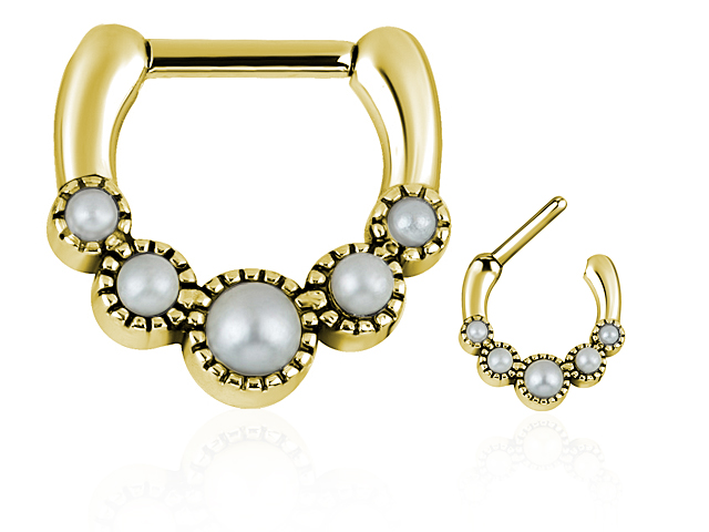 SS316L GOLD PVD SEPTUM WITH PEARL SETTING GRADUATED SIZE