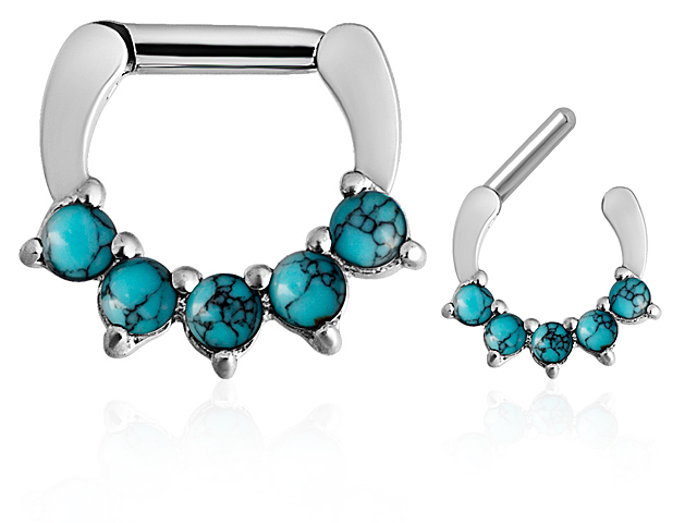 SS316L JEWELLED SEPTUM CLICKER W. CERATED GEMS(1.2,1.6x06MM)-SET