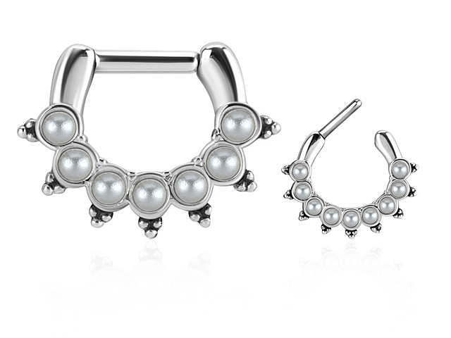 SS316L TRIBAL SEPTUM WITH PEARL SETTING