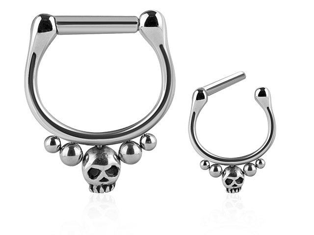 SS316L SEPTUM CLICKER RING (WITH SINGLE SKULL)
