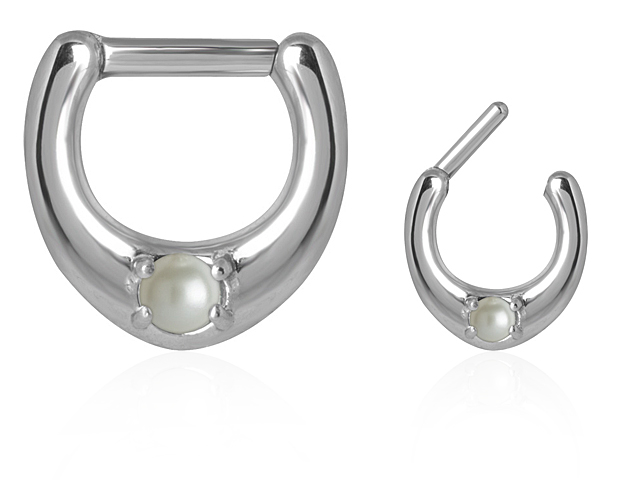SS316L SEPTUM CLICKER W. SWAROVSKI® PEARL (3MM RD SETTING)