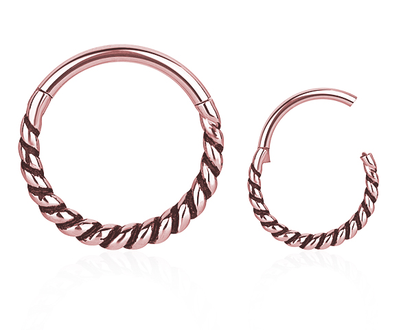 ROSE GOLD PVD STEEL NIPPLE HINGED RING (THICK TWISTED ROPE) - 14