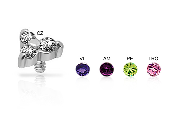 SS316L  TRINITY ATT. FOR DERMAL ANCHOR SET WITH CUBIC ZIRCONIA