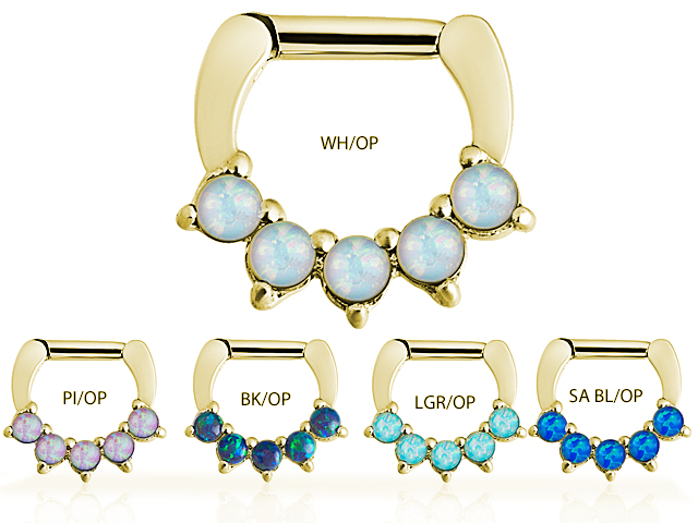 GOLD PVD STEEL  J.SEPTUM CLICKER W. SYN OPAL(1.2,1.6x06MM)-SETTI