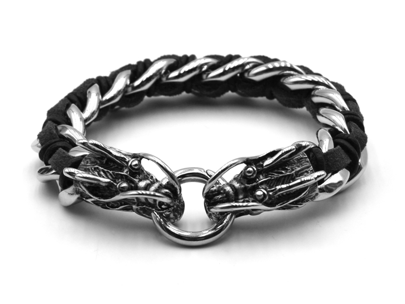 Edelstahlarmband mit Leder "Dragon"