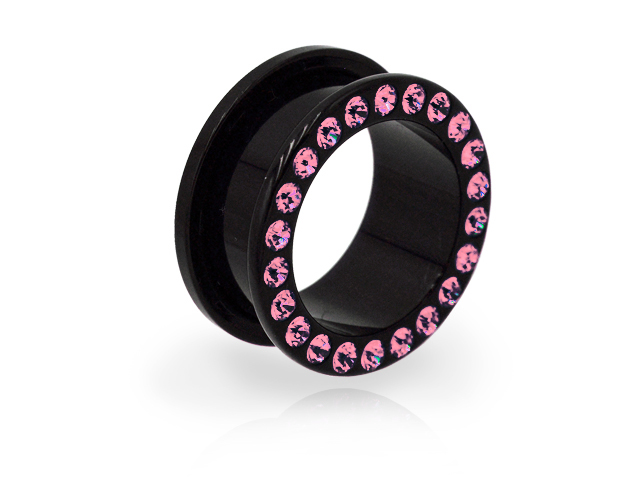 BLACK ACRYLIC JEWELLED FLESH TUNNELS