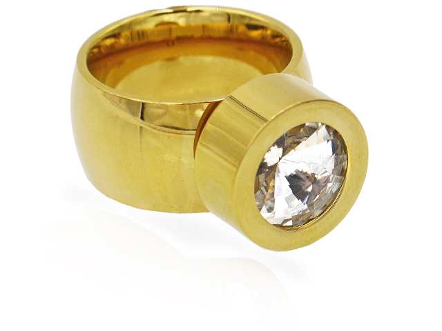 Edelstahlring PVD Gold"austauschbarer Stein"
