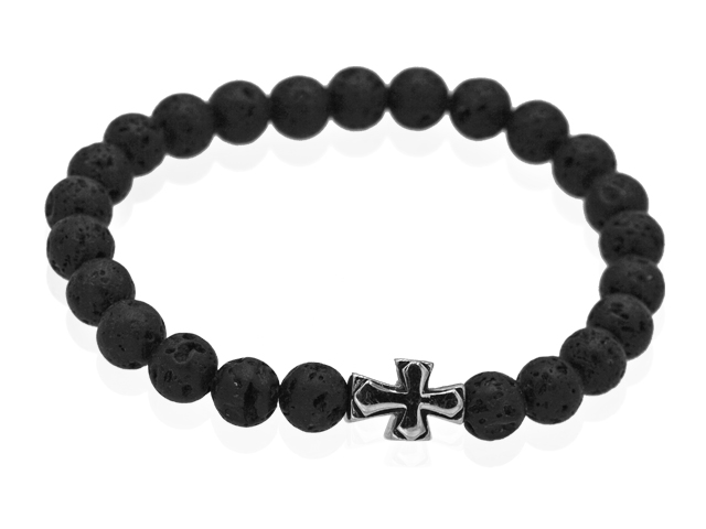 Onyxarmband mit Edelstahlkreuz