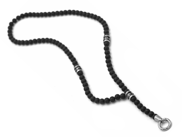 Onyxkette "Fleur de lis" mit Edelstahlbeads