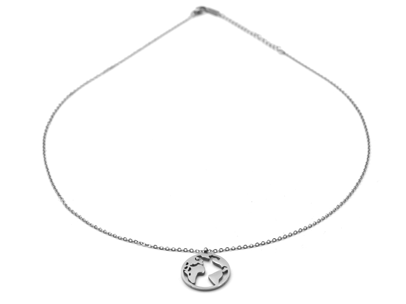 Edelstahlkette Weltkugel (45cm+5cm)