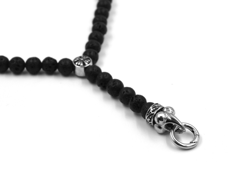 Lavakette mit Edelstahlbeads