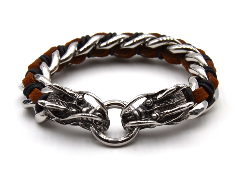 Edelstahlarmband mit Leder "Dragon"