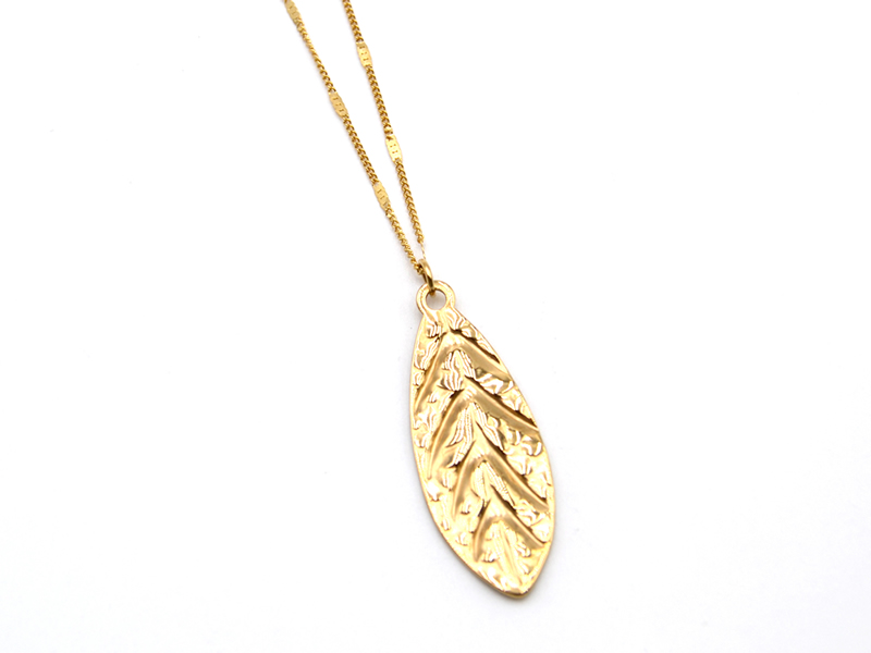 Edelstahlkette vergoldet mit Blattanhänger