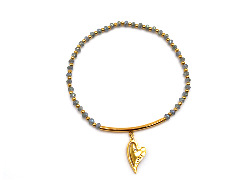 Armband mit Edelstahlbeads und Herzanhänger