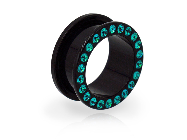 BLACK ACRYLIC JEWELLED FLESH TUNNELS