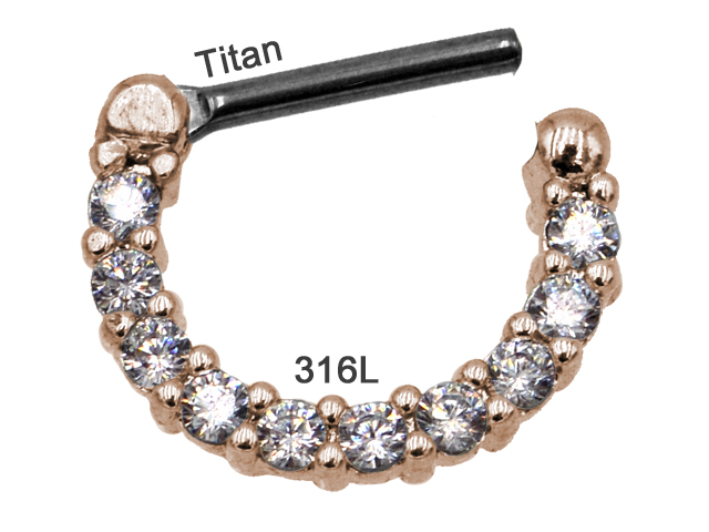 316L SEPTUM CLICKER WITH ZIRCONIA STONES ROSEGOLD