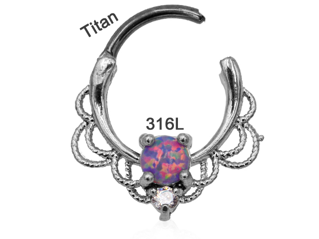 316L SEPTUM CLICKER ROPEDESIGN WITH TITANIUM OPAL AND ZIRCONIA