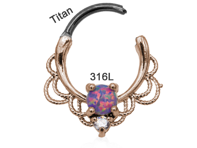 316L SEPTUM CLICKER ROPEDESIGN WITH TITANIUM OPAL ROSEGOLD