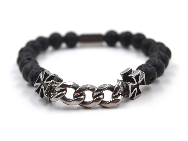 Edelstahlarmband Lavastein (Eisernes Kreuz)