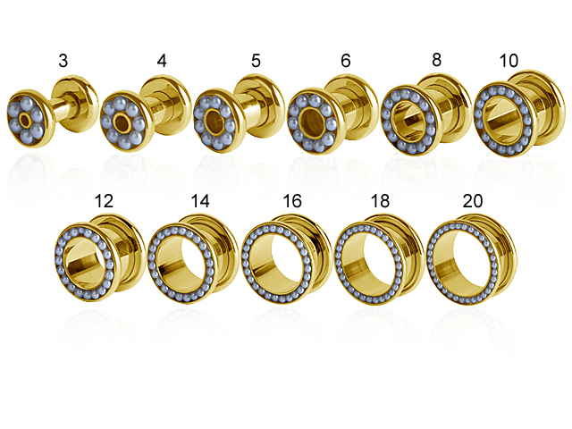 GOLD PVD SS316L PEARLS FLESH TUNNELS