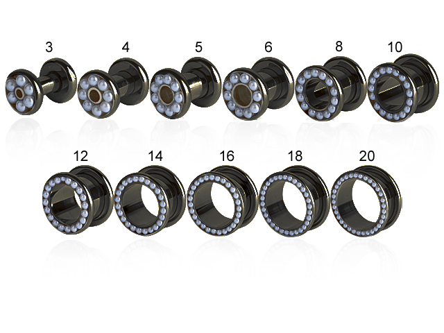 BLACK PVD SS316L PEARLS FLESH TUNNELS