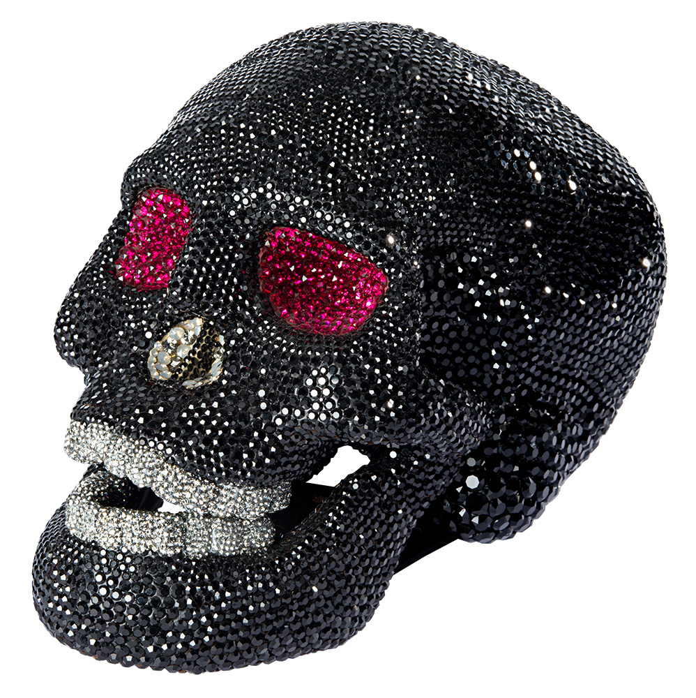 CRYSTAL SKULL SHOWPIECE (JET WITH RUBY EYES)