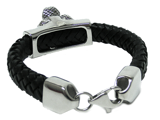 Lederarmband "Cobra" mit Edelstahl (22,5 x 1cm)