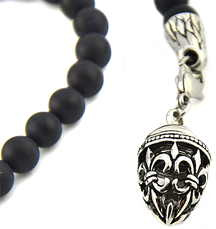 Onyxkette mit Edelstahl " Fleur de lis "