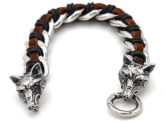 Edelstahlarmband "Wolf" mit Leder