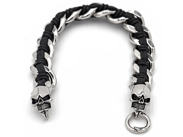 Edelstahlarmband "Skull" mit Leder (23 x 1 cm)