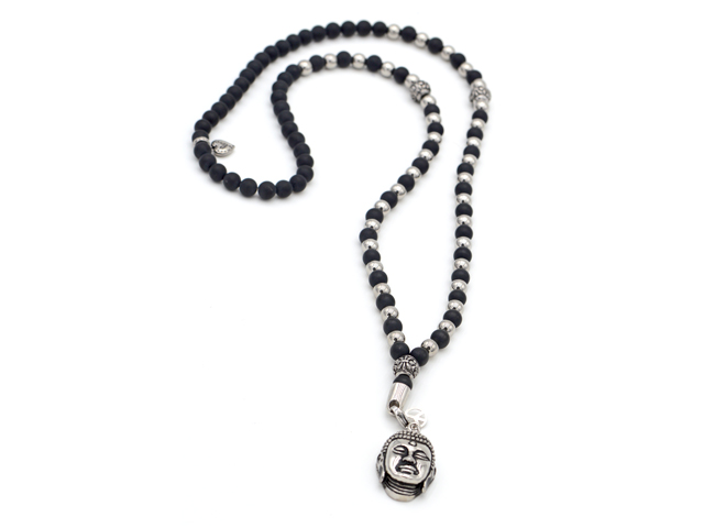 Onyxkette mit Edelstahl "Buddha"