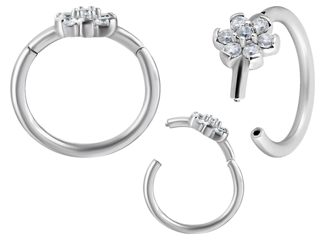 SS316L FLOWER HINGE RING (CUBIC ZIRCONIA, PRONG SETTING)